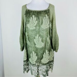 Belle France Green Lace Trim Tunic Sweater Mixed Media Size Large